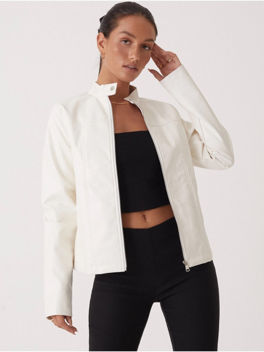 Motel Rocks White Faux Leather Moto Jacket